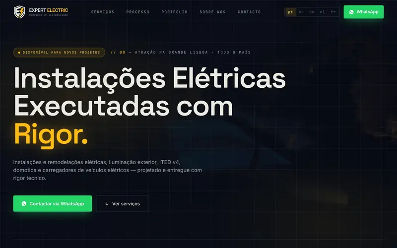 Página inicial do site Expert Electric