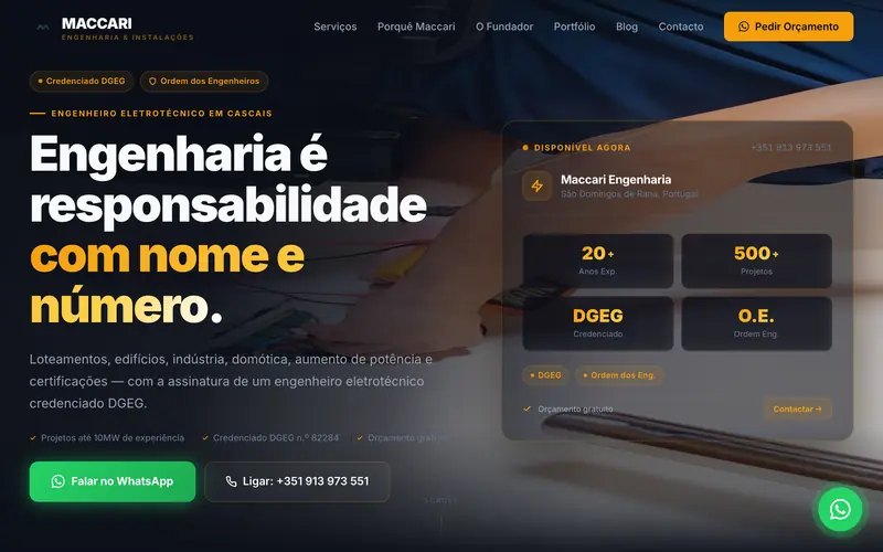 Página inicial do site Maccari Engenharia