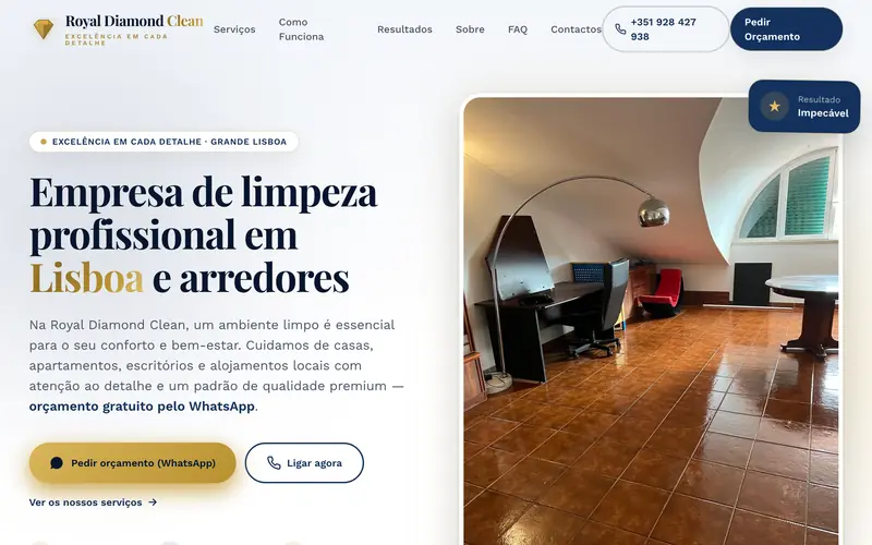 Página inicial do site Royal Diamond Clean